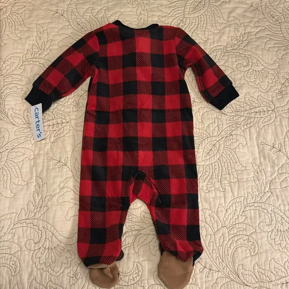 NWT Carter’s red black checked‎ moose footie